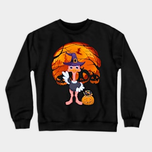 Ostrich pumpkin witch Crewneck Sweatshirt